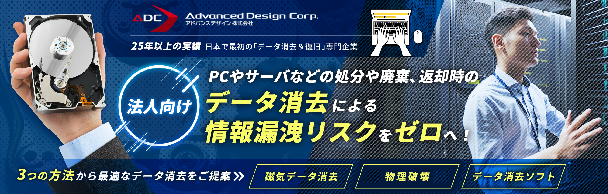 情報漏洩のリスクゼロへ！データ消去の最適解をご提案いたします！